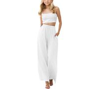 Générique Pantalon de Plage Ample pour Fille modèle d'été à Jambe Large orné de Fleurs délicates et Muni d'une Poche Pratique pour Un Confort Quotidien