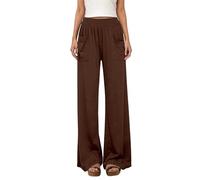 Générique Pantalon de Sudation Femme Pantalon décontracté Femme Taille Haute avec Ceinture élastique et Coupe Ample Jambes Larges Longue Confortable Quotidien Poches (Brown, XL)
