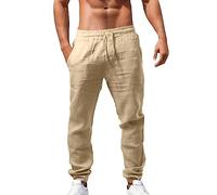 Générique Pantalon décontracté en Lin léger pour Homme Coupe Slim et Longueur Standard Idéal pour l'été Les Loisirs et Les Vacances Confortable avec Ceinture Ajustable à Cordon