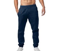 Générique Pantalon décontracté en Lin léger pour Homme Coupe Slim et Longueur Standard Idéal pour l'été Les Loisirs et Les Vacances Confortable avec Ceinture Ajustable à Cordon (Navy, XXXL)