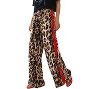 Générique Pantalon décontracté Estival Femme avec Cordon de Serrage imprimé léopard et Rayures latérales Coupe Droite et Ample Pantalon Tendance pour journée détendue (Brown, XL)