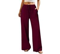 Générique Pantalon décontracté féminin à Jambes Larges avec Ceinture élastique et Coupe Confortable pour Un Style Quotidien Tendance (Red, XL)