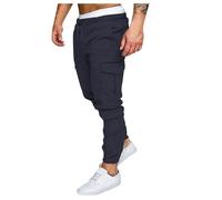 Générique Pantalon Décontracté Homme Uni à Cordon de Serrage et Poches Pantalon Cargo avec Design de Contraste pour Look Moderne et Confortable(Navy, XL)