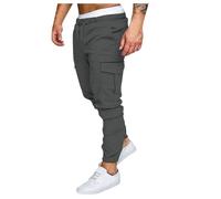 Générique Pantalon Décontracté Homme Uni à Cordon de Serrage et Poches Pantalon Cargo avec Design de Contraste pour Look Moderne et Confortable(Dark Gray, M)