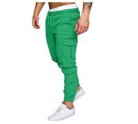 Générique Pantalon Décontracté Homme Uni à Cordon de Serrage et Poches Pantalon Cargo avec Design de Contraste pour Look Moderne et Confortable(Green, L)