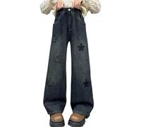 Générique Pantalon Décontracté pour Fille Coupe Large Confortable Tendance Automne Hiver Jeans Molletonné Chauffant