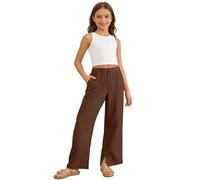 Générique Pantalon DéContracté pour Fille,Fente Au Bas des Jambes,Couleur Unie,avec Poches,Taille éLastiquéE avec Cordon de Serrage,Taille Haute,IdéAl pour Un Usage Quotidien(Coffee,120)