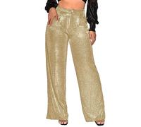 Générique Pantalon Disco Femme Paillette Pantalon Évasé Ample Pantalons Sequin Pantalon À Jambe Large Pantalon Haute Taille Métallisé Longue Pants Disco Danse Soirée Pantalon De Fête Streetwear