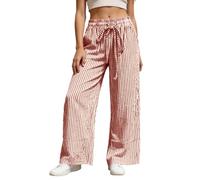 Générique Pantalon Droit Femme Été à Rayures Taille Haute, Style Décontracté Polyvalent, pour Tenue Quotidienne ou Sortie, Pantalon Femme Basique Tendance, Confortable et Léger