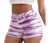 Générique Pantalon en Denim Doux pour Femme, Short à la Mode, Teinture par nouage, Taille Moyenne, élastique, Levage des Fesses, Short en Denim déchiré (Purple, XL)