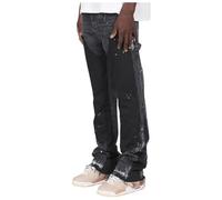 Générique Pantalon en Jean Patchwork pour Homme - Jean Ample à Jambe Droite pour Homme avec Coutures contrastées - Pantalon Classique Cinq Poches en Denim Vintage décontracté pour la Rue Quotidienne