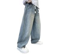 Générique Pantalon en Jean pour Enfants,Jeans Garçons avec Ceinture Élastique Pantalons Denim, Y2K Cargo Rétro Style Jeans Large Ado Garcon Années 90 Hip Hop Streetwear Skinny (Bleu,15-16 Ans)
