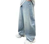 Générique Pantalon en Jean pour Enfants Jogger Denim Facile À Enfiler Garçon Slim Fit Tapered Jeans Large Ado Garcon Enfant Droit Tour De Hanches Medium Hip Hop Y2K Streetwear (Bleu,7-8 Ans)
