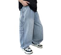 Générique Pantalon en Jean pour Enfants Loose Pant Baggy Jeans Garçon avec Ceinture Élastique Bleu Garcon 6 Ans De Travail 16 Cordon Années 90 Hip Hop Streetwear Cadeaux (Bleu foncé,15-16 Ans)