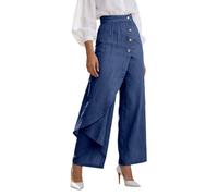 Générique Pantalon en Jean pour Femme 7/8 Jupe Palazzo Pantalon D'éTé élégant Taille Haute Pantalons De Loisirs LéGer Ourlet AsyméTrique Culotte Jambes Larges avec ContrôLe du Ventre Deni