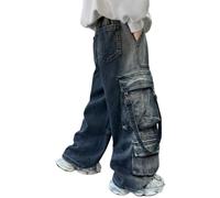 Générique Pantalon en Jean pour Garçon avec Taille Élastique pour Le Printemps Pantalon Baggy Cargo Robuste Jean Slim Baggy Enfant Garçon Ado Garçons Slim Jeans Pantalons Cargo (Navy, 5-6 Years)