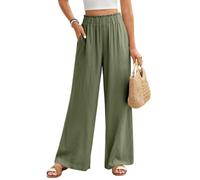 Générique Pantalon en Lin à Jambe Large pour Femme Pantalon d’Été Élastique Taille Haute avec Poches Pantalon Chic et Élégant Ample et Fluide pour Femme