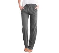 Générique Pantalon en Lin D'éTé pour Femmes Pantalon Ample décontracté à Cordon de Serrage et Boutons pour Femme,Long en Lin de Couleur Unie.Idéal Un Usage Quotidien Confortable.