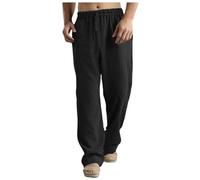 Générique Pantalon en Lin Homme Jogging Large Ample Harem Pants De Costume Décontracté Business Pantalons Sport Baggy Hommes VTT Coupe Droite Grandes Tailles Disponibles (Le Noir,M)