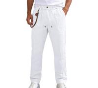 Générique Pantalon en Lin Homme,Pantalon Blanc Lin,d'été décontracté pour la Plage, Taille élastique, léger Portefeuille Petit (White, XXL)