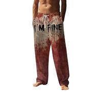 Générique Pantalon en Lin Homme,Pantalon DéContracté, LéGer, pour L'éTé Et L'Automne, IdéAl pour Les Loisirs en Plein Air, Imprimé Lin Et ThèMe Halloween, Coupe DéContractéE (Brick Red, XXXL)