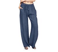 Générique Pantalon en Lin pour Femme Tendance 2026 - Coupe Large Boho à Ceinture Élastique, avec Poches - Style Tracksuit Cropped pour Vacances et Loisirs