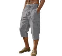 Générique Pantalon en Lin pour Homme,Pantalon Cargo DéContracté LéGer Et Respirant à Jambes Larges Et Longueur 7/8 avec De Multiples Poches IdéAl pour L'éTé