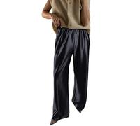Générique Pantalon en Satin Brillant Pour Femme, Pyjama Soie Taille Élastique, Jambe Large Élégant Couleur Unie, Vêtement de Nuit Luxe Idéal Pour Salon et Automne