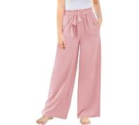 Générique Pantalon Enfant Fille Casual À Jambe Droite avec Ceinture Élastique À Jambes Larges Été Et Ample Pantalon Léger Confortable Fluide Et Respirant Pants De Survêtement À Quotidien