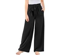 Générique Pantalon Enfant Fille Casual À Jambe Droite avec Ceinture Élastique À Jambes Larges Été Et Ample Pantalon Léger Confortable Fluide Et Respirant Pants De Survêtement À Quotidien