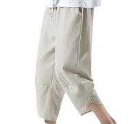 Générique Pantalon Ete Homme Leger - Pantalon Lin Homme Été Été Nouveau Pantalon décontracté en Soie de Glace Hommes Mode Coton et Lin Sarouel rétro Tendance Hommes Pantalons Courts