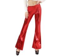 Générique Pantalon évasé métallique Brillant pour Femme Taille Haute Bas Extensible Pantalon Large RD1 M