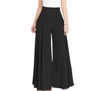Générique Pantalon Femme Chic Et Elegant Été Fluide Taille Haute Extra Jambe Large Extra Ample Léger Grande Taille pour Soirée Travail Vacances À Porter À L’Extérieur Noir, L
