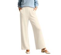 Générique Pantalon Femme Chic Et Elegant Hiver,Pantalon Large en Maille Taille Haute Coupe Droite Fluide DéContracté en Tissu éPais pour Un Confort Et Une éLéGance Au Quotidien (White, L)