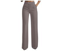 Générique Pantalon Femme Chic Fluide Habillé Taille Haute Léger Décontracté Pantalons de Costume Jambe Large Ample Simple Extensible Droit Pants Travail avec Poches
