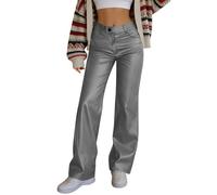 Générique Pantalon Femme en Simili Cuir Large Boutons Fermeture Éclair, Taille Élastique Poches, Style Tendance et Polyvalent, pour Sortie ou Tenue Audacieuse, Look Cuir