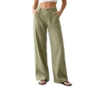 Générique Pantalon Femme Été Élastique Pantacourt Lin Léger Fluide Ample Taille Haute | Loose Fit Straight Leg Long Pants for Casual Daily Wear (GRE XXL) | Capri pour Yoga Maison Vacances Plage