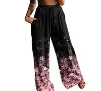Générique Pantalon Femme Ete - Femmes Taille Haute Cordon Plume Fleur Impression Pantalon Facile Pantalons Longs Boho Plage Poches Pantalon Pantalon Carreaux