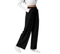Générique Pantalon Femme Été Léger Fluide Pantalons Lin Taille Haute Elastique Pantacourt Jambe Large Ample Pantalon Bouffant Femme Pantalons Décontractée Longueur Pants Chic et Elegant avec Poches