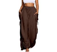 Générique Pantalon Femme Été Lin Pantalons Taille Haute Elastique Ample Pantacourt Coton Grande Longueur Palazzo Pants Jambe Large Fluide Droit Décontractée avec Poches