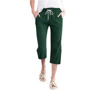 Générique Pantalon Femme Fluide Pantalon D'Été Femme Elegant Décontracté Taille Haute Élastique Jambe Large Ample Fluide Droit Cordon Léger Jogging Voyage Avion