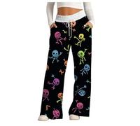 Générique Pantalon Femme Imprimés Décontracté Mode Pantalon Femme Droite Jambes Large Taille Élastique With Cordon De Serrage Pantalons Pyjama En Coton Chaud Automne Et Hiver (Dark Purple, M)