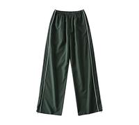 Générique Pantalon Femme Large Fluide Pantalon Cargo Ample pour Femmes rétro -Poches Taille Basse Cordon de Serrage Boucle de Nez Cochon Mince décontracté tissé Droit