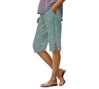Générique Pantalon Femme Large Fluide Rayure, Pantalons Femme Été Léger Pantalon Lin Baggy Jambes Pant Tendance Pants Décontracté Short Boutonnée Pantacourt Fente Pantacourts avec Poches 2025 Shorty