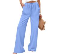 Générique Pantalon Femme Printemps Été, Polyester Uni, Taille Élastique Cordon Serrage, Poches, Coupe Droite Large Fluide, Look Chic Élégant, Idéal Yoga Méditation Quotidien