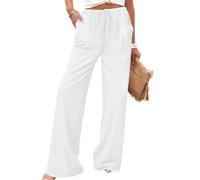 Générique Pantalon Femme Printemps Été, Polyester Uni, Taille Élastique Cordon Serrage, Poches, Coupe Droite Large Fluide, Look Chic Élégant, Idéal Yoga Méditation Quotidien