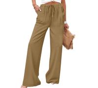 Générique Pantalon Femme Printemps Été, Polyester Uni, Taille Élastique Cordon Serrage, Poches, Coupe Droite Large Fluide, Look Chic Élégant, Idéal Yoga Méditation Quotidien