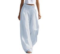 Générique Pantalon Femme Rayé Taille Élastique avec Poches, Plissé Large Léger Décontracté, Mode Polyvalent pour Fête Vacances Sortie Maison