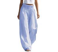 Générique Pantalon Femme Rayé Taille Élastique avec Poches, Plissé Large Léger Décontracté, Mode Polyvalent pour Fête Vacances Sortie Maison