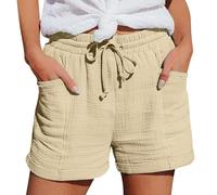 Générique Pantalon Femme Taille Elastique, Pantacourt Coton Lin Femme Pantacourt Simple Pants Respirant Corsaire Les Loisirs en Plein Air Short Couleur Unie Pant À Lacets Pantalon Léger Pantalons